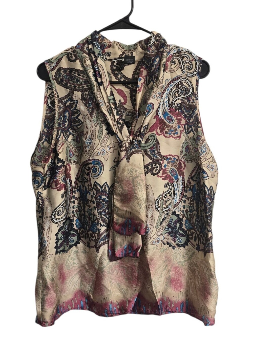 New Directions BOHO Chic Tan Multicolor Aztec Print Blouse L